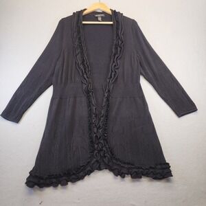 INC Pointelle Ruffle Cardigan 1X Black Open Knit Boho Romantic Balletcore Chic